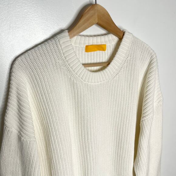 Yellow Label Co Long Sleeve Chunky Knit Sweater Men Small White Crew Neck Cotton - Picture 4 of 10